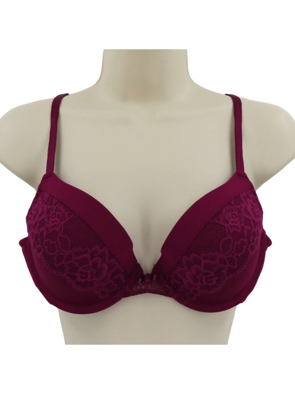 Maidenform 36B Purple Floral Flower Lace Bow Underwire Padded Push Up Bra 01215T